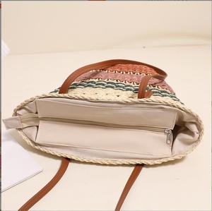 Sac fourre-tout décontracté en paille tressée avec deux bretelles, motif rayé, style bohème, ouverture supérieure, grande capacité, sac de plage portable - Product Image 3