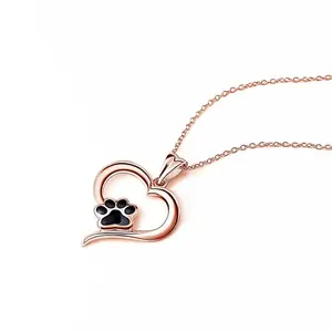 Holle Hart Ketting Zwart Emaille Ketting Leuke Hond Kat Pet Pootafdruk Ketting Pet Lover Memorial Sieraden