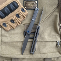 Couteau pliant OEM personnalisable en acier D2, lame de 8,5 cm, manche en acier inoxydable, pour activités de plein air, randonnée, camping, pêche