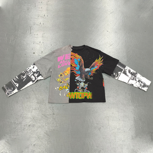 Chất Lượng Cao Tùy Chỉnh Dtg In Hai Tone Màu Áo Phông Hai Lớp Tay Áo Dài Tay Áo Cho Nam Giới - Product Image 1