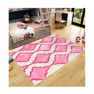 高品质羊毛真丝地毯手工簇绒粘胶地毯粉色灯笼图案家居装饰地毯