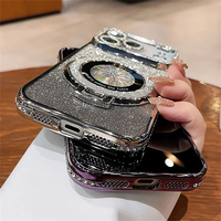 Coque magnétique scintillante avec support pour iPhone 17, 16, 15, 11, 12, 14, 13 Pro Max, placage souple, diamant brillant, luxe, pour iPhone 17 Air