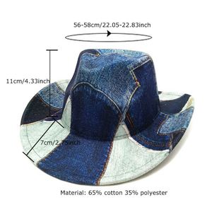 2025 New Arrival Fashion Women Men Jean Denim <b>Patch</b> Style Music Festival Party Hat Traveling Western Cowboy Hat - Product Image 2