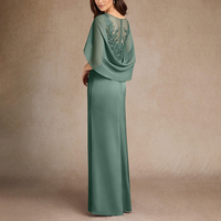 Robe de soirée élégante en satin et dentelle ZYHT 73982 pour la mère de la mariée, à manches courtes, fendue, pour invitées de mariage, tenue de soirée formelle