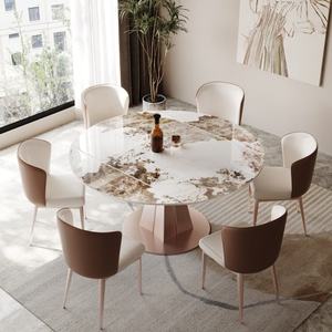 Table à manger ronde extensible moderne de haute qualité avec surface en pierre frittée et pieds en acier au carbone pour hôtel et villa - Product Image 5
