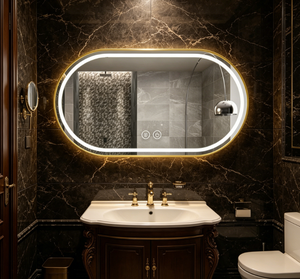 Oval Silver Frame LED <b>Makeup</b> Bathroom <b>Mirror</b> Touch Dimming Anti Fog Adjustable Color Temperature Wall-Mounted Art Deco <b>Mirror</b> - Product Image 4