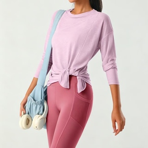 Vêtements de yoga pour femmes, ensemble 2 pièces, ample, amincissant, séchage rapide, respirant, manches longues, entraînement professionnel, fitness, sport - Product Image 2