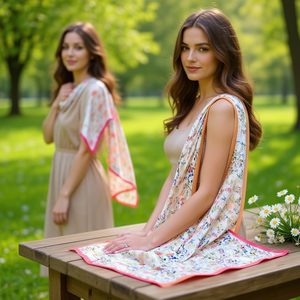 Foulard Quadrato Floreale Piccolo 70x70cm in Seta Leggera Stampata, Accessorio Moda Donna - Product Image 2