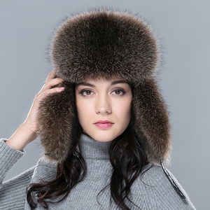 قبعة روسية فاخرة من فرو الثعلب الفضي الطبيعي للرجال والنساء من الجلد الأسود مع قبعات فرو الراكون من فرو الثعلب الفضي - Product Image 6