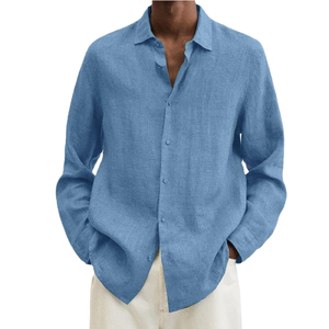 Camicia Estiva da Uomo in Cotone e <span class=keywords><strong>Lino</strong></span>, Tinta Unita, Stile Semplice e Ampio, con Colletto Casual e Chiusura a Bottoni, Vendita all'Ingrosso - Product Image 2