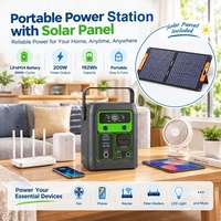 Stasiun Daya Portabel dengan Panel Surya Baterai LiFePO4 Inverter 200W, 192Wh 60000mAh, 110V, USB-C, Cadangan Daya untuk Ponsel, Router