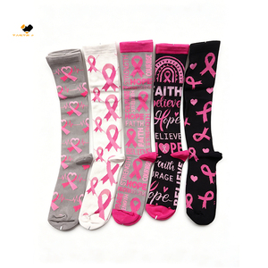 Medias de compresión ligera hasta la <span class=keywords><strong>rodilla</strong></span> con lazo rosa, personalizadas para el cáncer de mama, con punta cerrada, venta al por mayor, con soporte para muestreo rápido - Product Image 2
