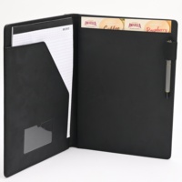 Carpeta de Presentación Premium de Cuero PU Negro, Portadocumentos de Oficina A4, Ranuras para Tarjetas, Portaplumas, Logotipo Personalizado, Regalos Corporativos Duraderos