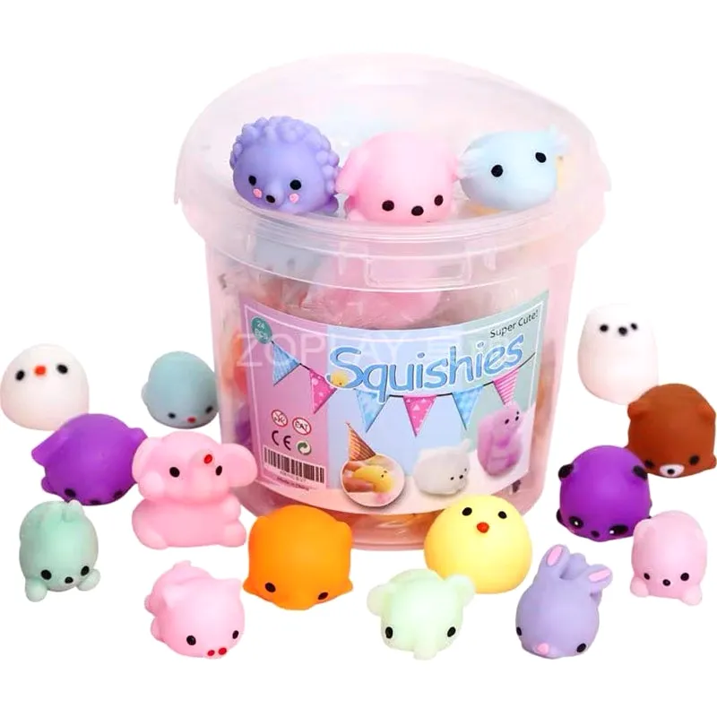 25 pcs Stress relief mini cute Kawaii TPR soft mochi squeeze animals squishies fidget toys for Kids