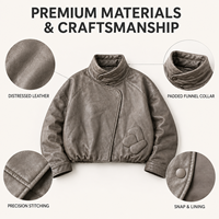 Blouson Bomber en Cuir Lavé Coupe Décontractée Personnalisée avec Broderie Minimaliste en Relief et Silhouette Structurée – Fabrication Usine
