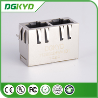 Connecteur modulaire réseau 1X2 double port 8P8C 6P6C Ethernet femelle RJ45 Jack LED jaune/vert PA46 boîtier en polyester doré