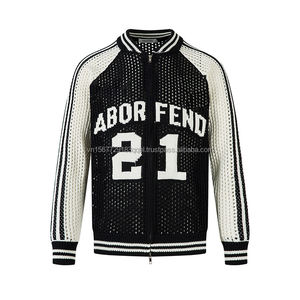 Pull en maille jacquard personnalisable à lettres et chiffres, style streetwear printemps-automne, col baseball ajouré, décontracté - Product Image 2