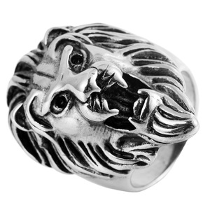 yunnique Lion Head <b>Ring</b> Gold And Steel Two Tone Men's Punk Style Animal Jewelry Gift - Product Image 5