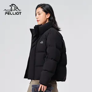 Outdoor Custom Quilt Goose Down Padded Coat Parka Outdoor Puffer Jacket Bubble 650 Filled Winter Women Stand Woven Short Print