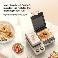 Appareil de petit-déjeuner électrique multifonctionnel en plastique, 4-en-1, pour usage domestique, avec fonctions de grille-pain, de gaufrier, de machine à sandwich et de cuisson des œufs