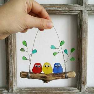 Sea Glass Bird Decor Hanging <b>Ornament</b> For Interior Decoration Irregular Shape Multicolored Acrylic Version - Product Image 1