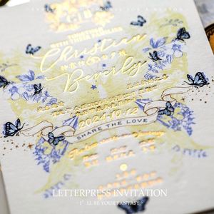 Invitaciones de Boda 2026, Invitaciones con Diseño Floral Europeo en Color Morado, Impresión Tipográfica, Estampado en Dorado, Forma Rectangular - Product Image 4