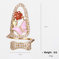 Nouvelle arrivée 18k plaqué or charme clou anneau personnalisé laiton zircon papillon anneau pour les femmes