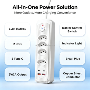 Multiprise standard brésilienne 4 prises avec ports USB-C et USB-A 5V/2A, rallonge de bureau avec interrupteur marche/arrêt et indicateur LED - Product Image 2