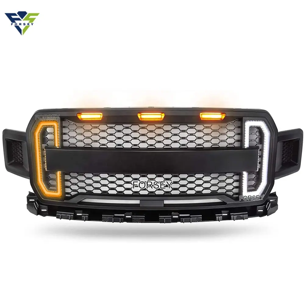 Rejilla delantera de coche estilo Raptor con luz DRL, accesorio de camioneta, rejilla de plástico Abs, color negro mate, para FORD F150, 2018, 2019, 2020