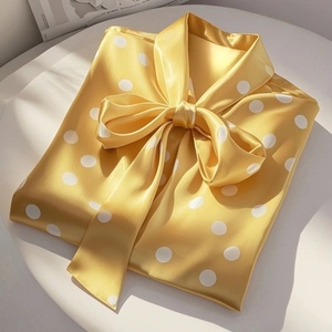 Design Loose Shirt Women's Vintage Bow Tie Neckline Polka Dot <b>Satin</b> Top <b>Blouse</b> Shirt Fashion - Product Image 2