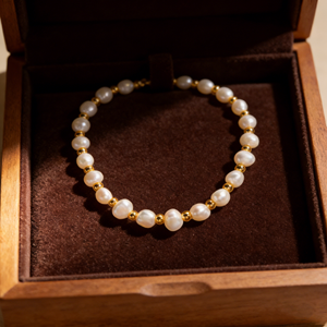 שרשרת חרוזי פניני מים מתוקים מצופות זהב יוקרתיות לנשים, שרשראות נירוסטה, תכשיטים עדינים אופנתיים - Product Image 1