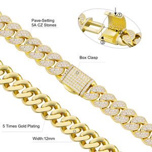 12mm Full Icedout Cubain Collier Bijoux Mode Hiphop 5A CZ Zircone Gourmette Cubain Lien Bracelet <span class=keywords><strong>Or</strong></span> <span class=keywords><strong>Blanc</strong></span> Plaqué Chaîne pour Hommes - Product Image 5
