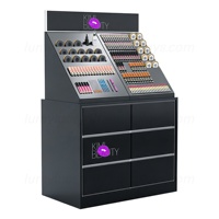 Présentoir de boutique de beauté en bois avec emplacements pour produits en acrylique et tiroirs de rangement pour magasin de maquillage