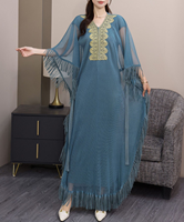 Miyake Abaya dubaï femmes robe musulmane élégant nouveau col en v chauve-souris gland robe solide pour le Ramadan grande taille Vestidos Para Mujer