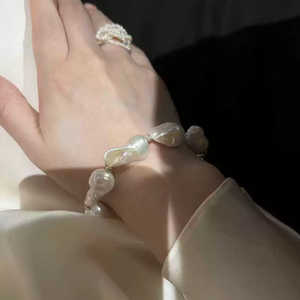Original Design S925 <b>Silver</b> <b>Bracelet</b> with Natural Baroque Pearls Elegant Pearl <b>Bangles</b> - Product Image 5