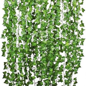 V550 Décoration murale intérieure et extérieure de haute qualité en plastique feuilles vertes plantes rotin guirlande soie artificielle suspendue fausse vigne de lierre - Product Image 1