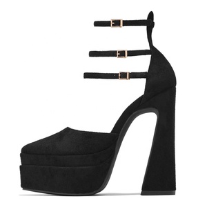 Nouvelles sandales sexy pour femmes à boucles, talons hauts, en daim de qualité, plateforme épaisse, bout pointu, escarpins de bureau - Product Image 6