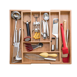 Organisateur de <span class=keywords><strong>tiroir</strong></span> moderne en bambou naturel pour couverts, ustensiles de cuisine et couteaux, avec plateau poli - Product Image 2