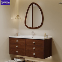 Meuble de salle de bain mural finition noyer avec lavabo en céramique, armoire étanche, fabrication sur mesure, vente en gros, directement de l'usine