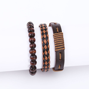 Lot de 3 bracelets ethniques tribaux en perles de <span class=keywords><strong>bois</strong></span> vintage, bracelets ajustables multi-couches tressés, <span class=keywords><strong>bracelet</strong></span> en <span class=keywords><strong>cuir</strong></span> pour <span class=keywords><strong>homme</strong></span> - Product Image 2