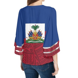 2025 Haitianische Sommer Damen Plus Size Blusen Luxus Blumen druck Custom Batwing Sleeve Damen Tops mit Logo Shirts - Product Image 3