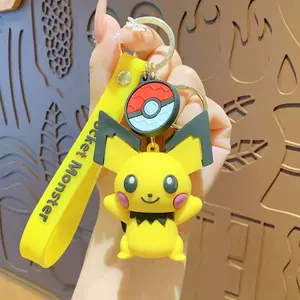 ขายส่งญี่ปุ่นอะนิเมะการ์ตูน 3d พีวีซีพวงกุญแจรถกระเป๋า Pikachu ตุ๊กตาพวงกุญแจขายส่ง