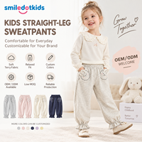 Smiledotkids Pantalons de jogging personnalisés pour filles, ourlet à volants, broderie animale, tissu doux, OEM ODM, vente en gros pour tout-petits