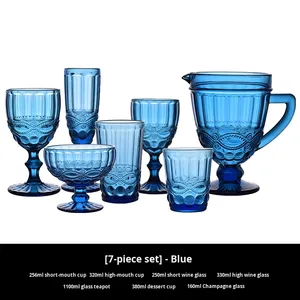 Ensemble de 7 verres à <span class=keywords><strong>vin</strong></span> rouge de luxe légers et rétro, à <span class=keywords><strong>pied</strong></span> haut, épaissis, colorés, à motif serpent gaufré, 301-400 ml, pour mariage - Product Image 4