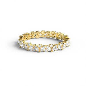 Luxury 18K Gold Plated Marquise Diamond with Round Diamond Full Eternity Crown Band Cluster Scalloped Wedding <b>Ring</b> Fine Jewelry - Product Image 1