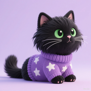 ODM personalizzabile morbido il gatto nero che indossa un maglione viola giocattolo graziosi animali di peluche rilassanti - Product Image 4