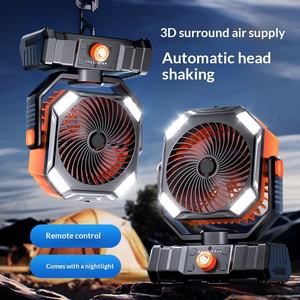 Ventilateur <span class=keywords><strong>de</strong></span> camping extérieur Hikeon avec lumière LED, 4 vitesses, rechargeable par USB, étanche, alimenté par batterie, portable, à suspendre/à poser, utilisation en cas d'urgence - Product Image 4