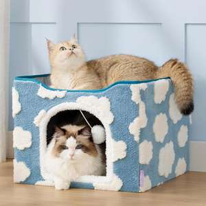 Maison pour chat pliable, grande, douce, en forme de grotte, avec coussin rembourré amovible et lavable - Product Image 3