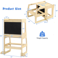 Tabouret de cuisine pliable 4 en 1 pour tout-petits Tour d'apprentissage Tour debout Table et chaise pliantes en bois pour enfants