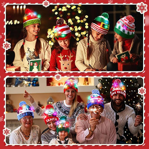 Chapeaux de Noël à LED Fil scintillant Motif de renne en acrylique épais Thermique Chaud Vêtements d'hiver Bonnet personnalisé Chapeaux d'hiver - Product Image 6